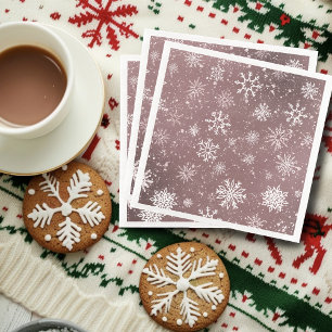 Dusty Rose Pink Snowflakes Elegant Winter Holiday Napkin