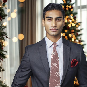 Dusty Rose Pink Snowflakes Elegant Winter Holiday Tie