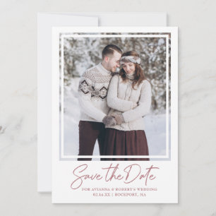 Dusty Rose Pink Text and Photo Wedding Save The Date