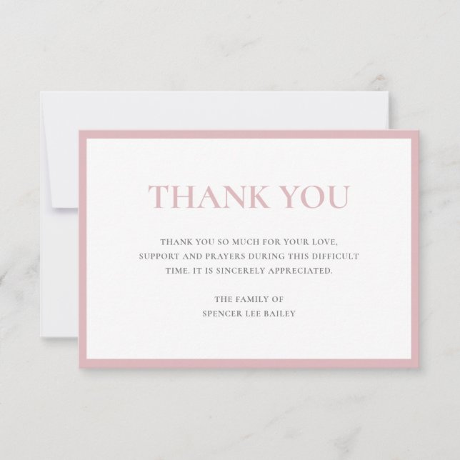 Dusty Rose Pink Traditional Sympathy Funeral Thank You Card (Front)