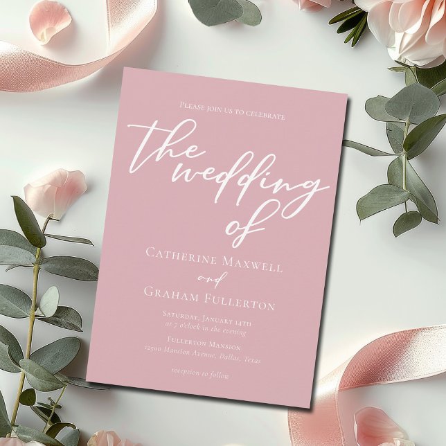 Dusty Rose Pink Typography Feminine Wedding Invitation (Creator Uploaded)