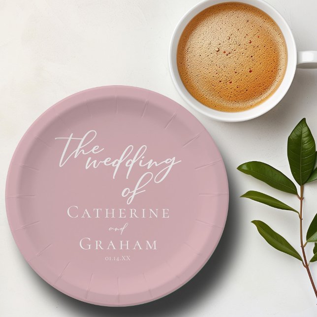 Dusty Rose Pink Typography Romantic Wedding Paper Plate (Creator Uploaded)