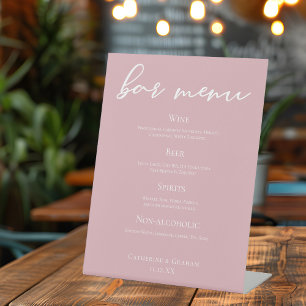 Dusty Rose Pink Typography Wedding Bar Menu Pedestal Sign
