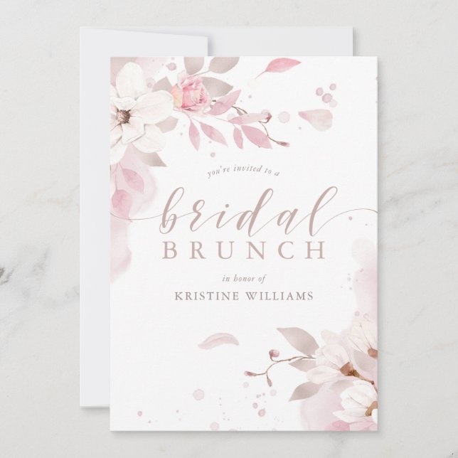 Dusty Rose Pink Watercolor Floral Bridal Brunch Invitation (Front)