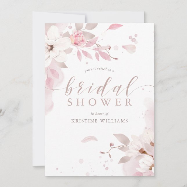 Dusty Rose Pink Watercolor Floral Bridal Shower Invitation (Front)