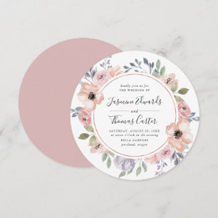 Dusty Rose Pink Watercolor Floral Circle Wedding Invitation