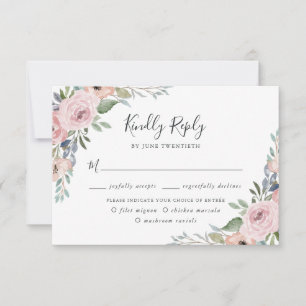 Dusty Rose Pink Watercolor Floral   Meal Choice RSVP Card