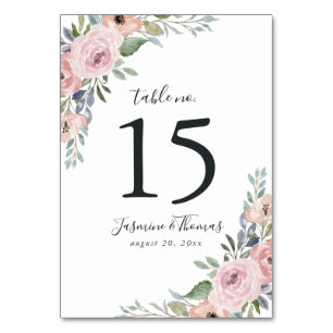 Dusty Rose Pink Watercolor Floral   Wedding Table Number