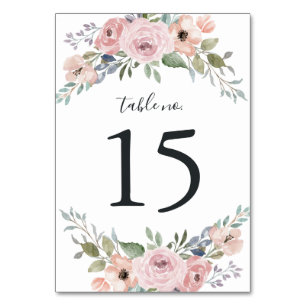 Dusty Rose Pink Watercolor Floral Wedding Table Number