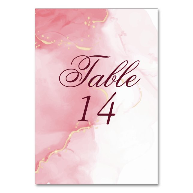 Dusty Rose Pink Watercolor Splash Table Number (Front)