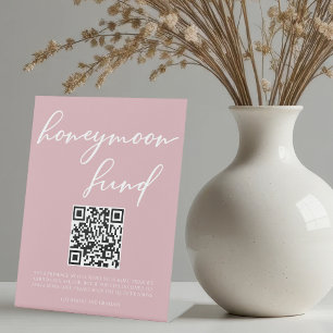 Dusty Rose Pink Wedding Honeymoon Fund QR Code Pedestal Sign