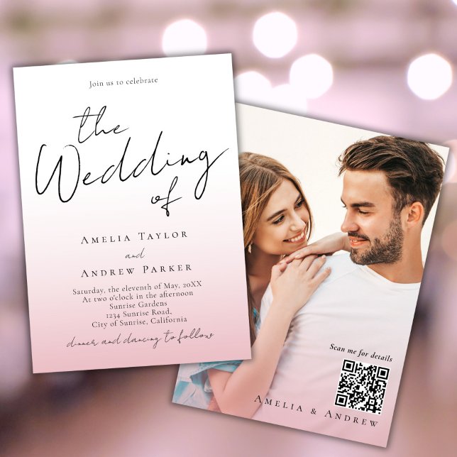 Dusty Rose Pink Wedding Invitation Photo QR Code (Creator Uploaded)