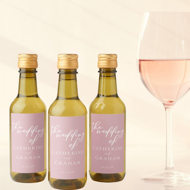 Dusty Rose Pink Wedding Personalised Mini Wine Label (Creator Uploaded)