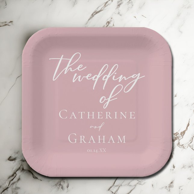 Dusty Rose Pink Wedding Personalised Paper Plate (Creator Uploaded)