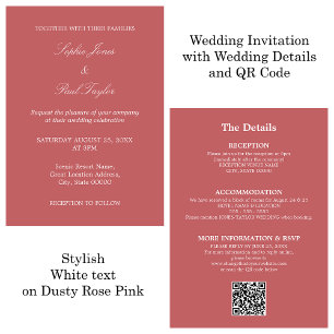 Dusty Rose Pink Wedding QR Code RSVP Invitation