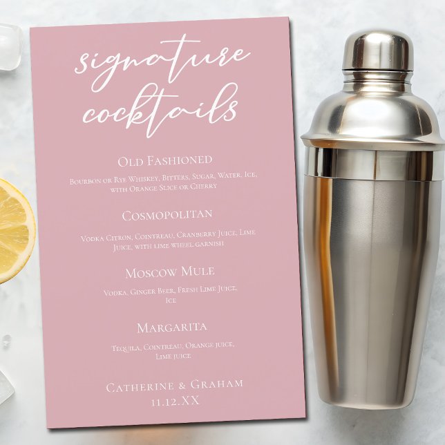 Dusty Rose Pink Wedding Signature Cocktails Menu (Creator Uploaded)