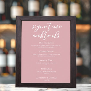 Dusty Rose Pink Wedding Signature Cocktails Menu Poster