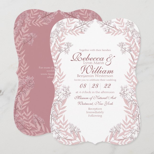 Dusty Rose Pink Wedding Vintage Botanical Invitation (Front/Back)