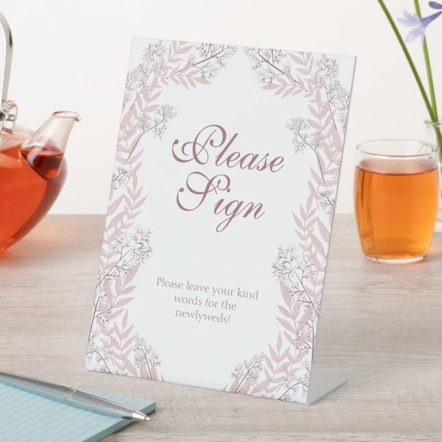 Dusty Rose Pink Wedding Vintage Botanical Pedestal Sign (In SItu)