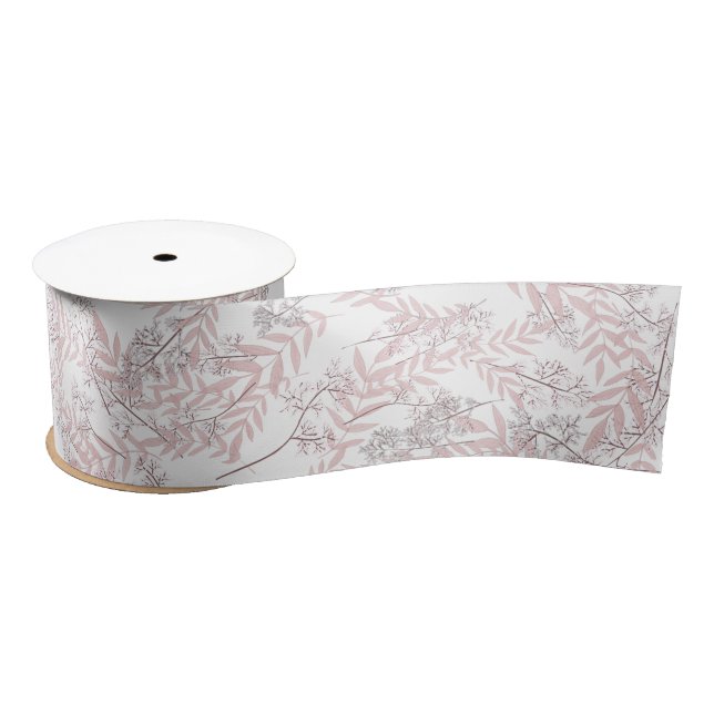 Dusty Rose Pink Wedding Vintage Botanical Satin Ribbon (Spool)