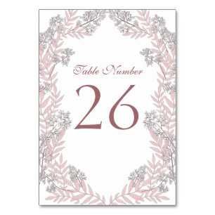 Dusty Rose Pink Wedding Vintage Botanical Table Number