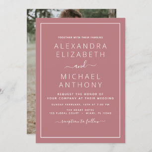Dusty Rose Pink Wedding with Photo Invitation