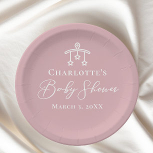 Dusty Rose Pink White Baby Shower Minimalist Paper Plate