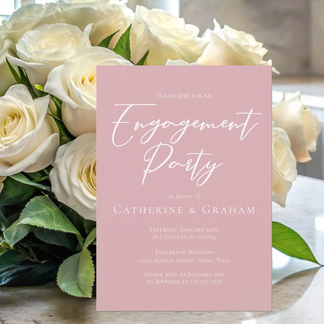Dusty Rose Pink White Script Engagement Party  Invitation (Creator Uploaded)