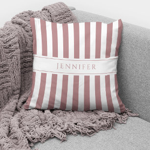Dusty Rose Pink & White Stripes Pattern Name Cushion