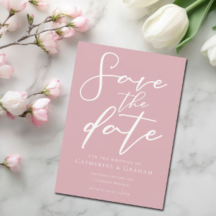 Dusty Rose Pink White Typography Feminine Save The Date