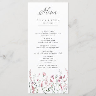 Dusty Rose Pink Wild Flower Meadow Floral Wedding  Menu