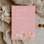 Dusty Rose Pink Wildflowers Boho Save the Date<br><div class="desc">Share the news of your special day with this dusty rose pink wildflowers boho save the date card. Featuring a romantic dusty rose background, whimsical wildflower illustrations, and elegant modern typography, this design combines rustic charm with timeless elegance. Fully customisable with your wedding details, it’s perfect for fall weddings, garden...</div>