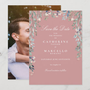 Dusty Rose Pink Wildflowers Floral Photo Wedding Save The Date
