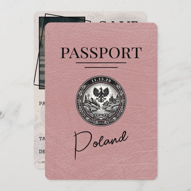 Dusty Rose Poland Passport Save The Date (Front/Back)