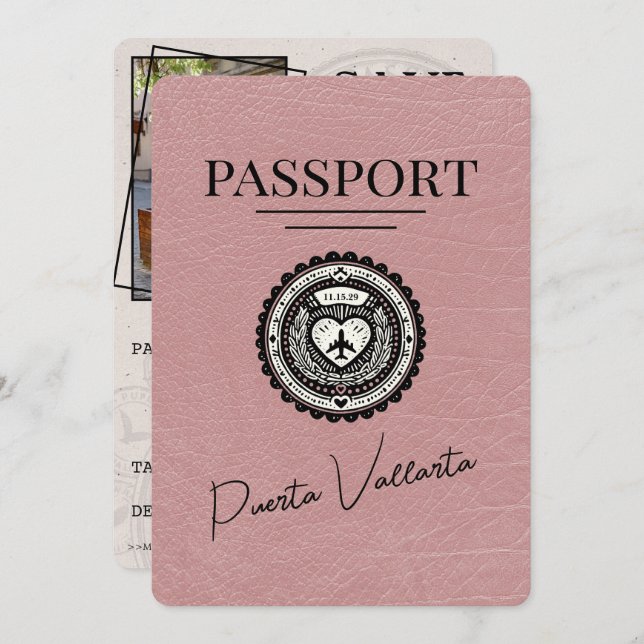 Dusty Rose Puerta Vallarta Passport Save The Date (Front/Back)