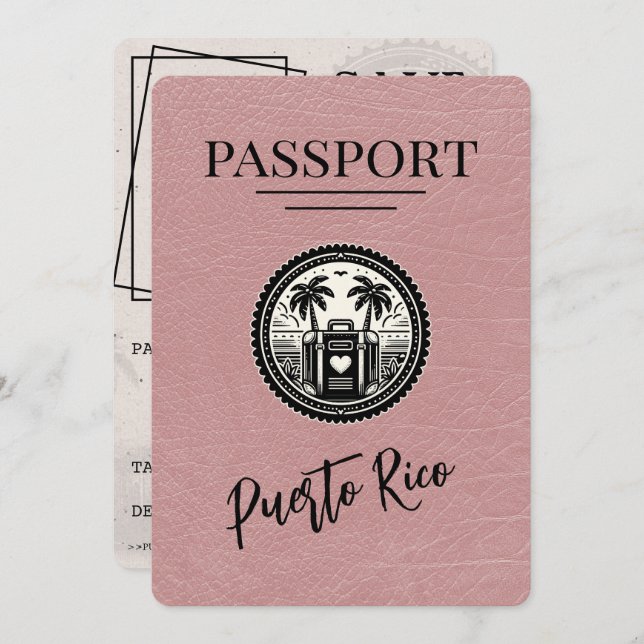 Dusty Rose Puerto Rico Passport Save The Date (Front/Back)