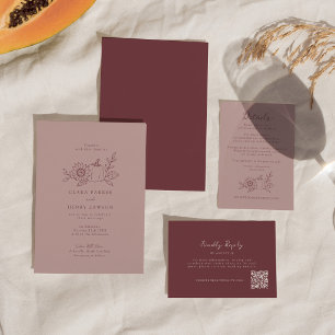 Dusty Rose Pumpkin Sunflower Wedding Invitation