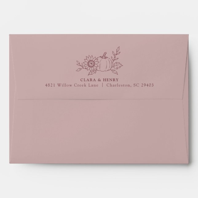 Dusty Rose Pumpkin Sunflower Wedding Invitation Envelope (Back (Top Flap))