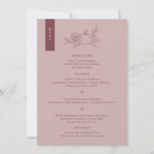 Dusty Rose Pumpkin Sunflower Wedding Menu Card