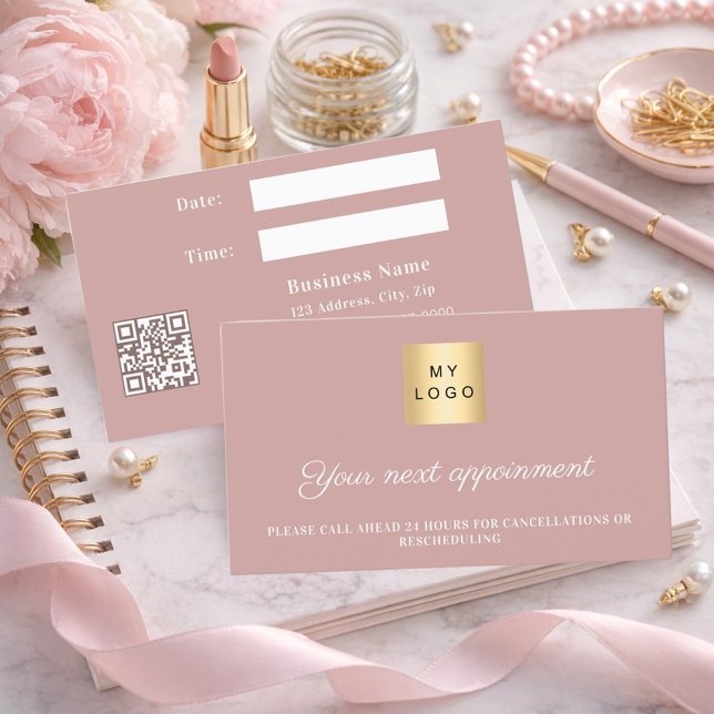Dusty rose QR business logo appointment card (Creator Uploaded)
