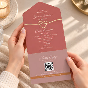 Dusty Rose QR Code Wedding All In One Invitation