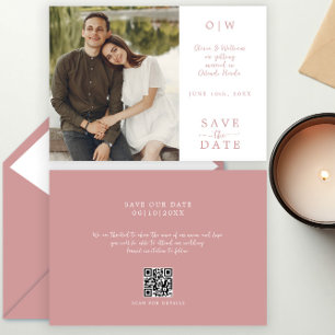 Dusty Rose QR Script Save the Date Card