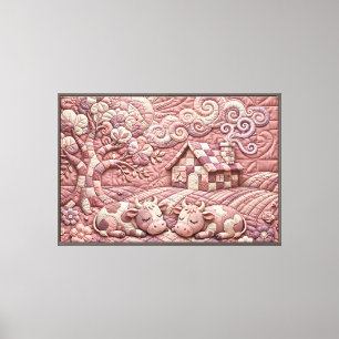 Dusty Rose Quaint Quilted Cows Patchwork Pastoral Canvas Print