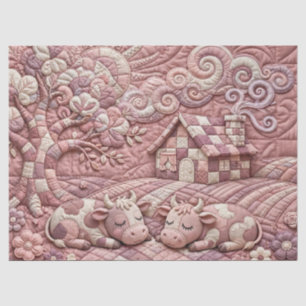 Dusty Rose Quaint Quilted Cows Patchwork Pastoral Tissue Paper