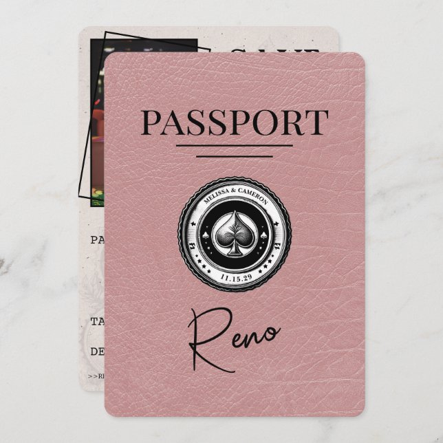 Dusty Rose Reno Passport Save The Date (Front/Back)
