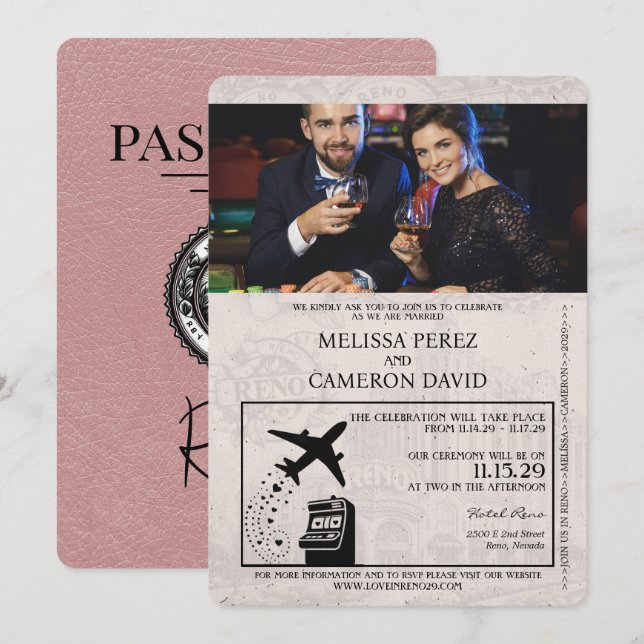 Dusty Rose Reno Passport Wedding Invitation (Front/Back)