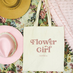 Dusty Rose Retro Boho Typography   Flower Girl Tote Bag