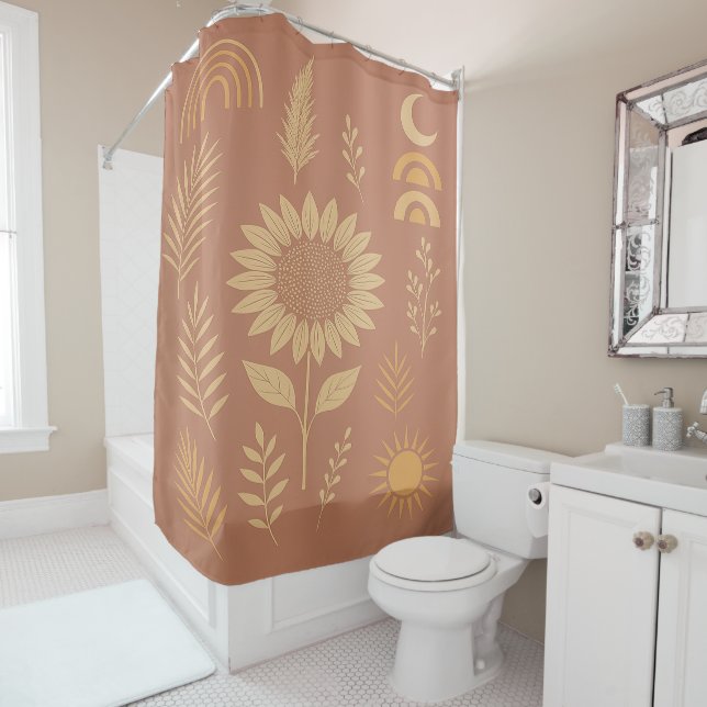 Dusty Rose Retro Shower Curtain (In Situ)