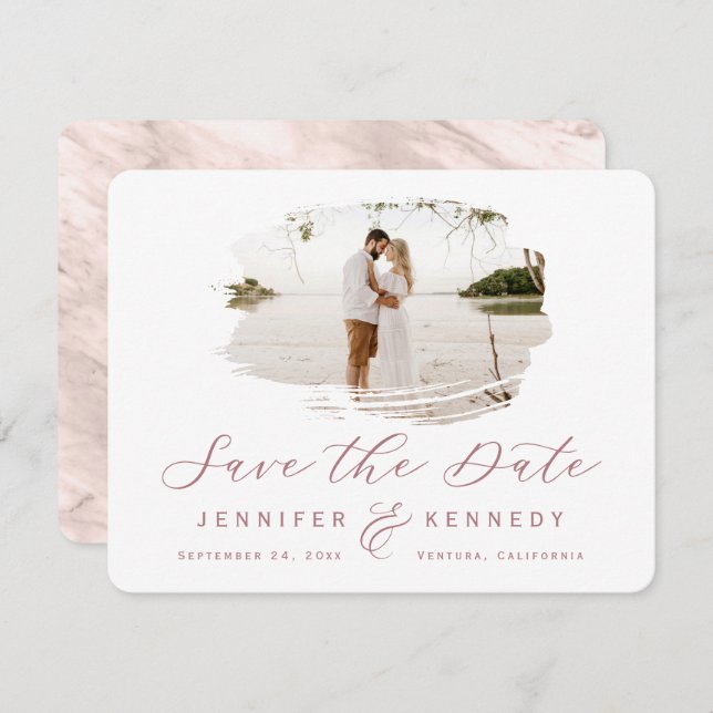 Dusty Rose Romantic Brushed Frame with Photo Save The Date (Front/Back)