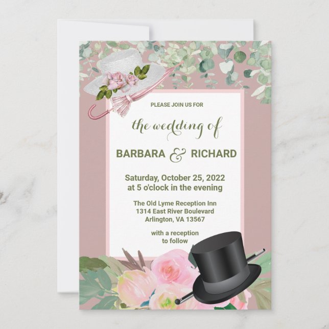 Dusty Rose Romantic Floral Wedding    Invitation (Front)
